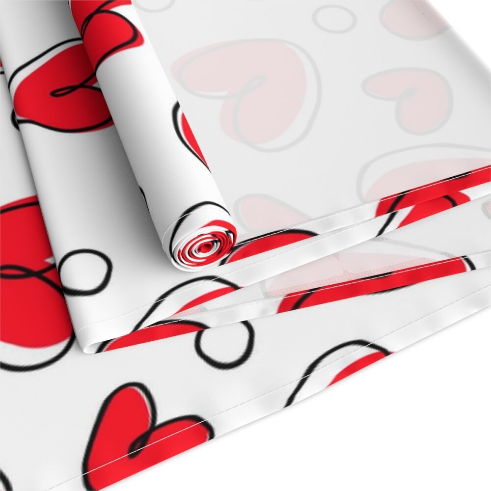 Valentine Red Heart Pattern on White Table Runners - Image 8