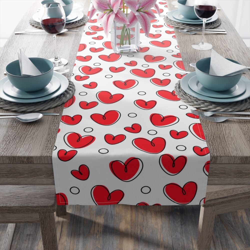 Valentine Red Heart Pattern on White Table Runners - Image 10