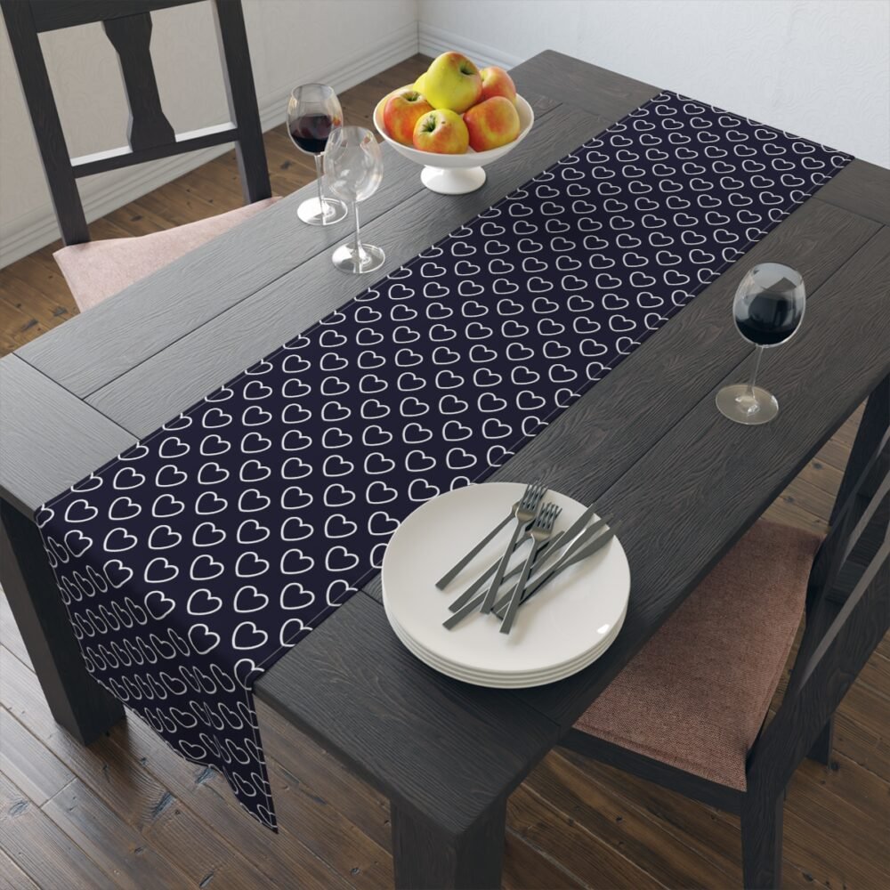 White Heart on Navy Blue Dining Table Runners - Image 9