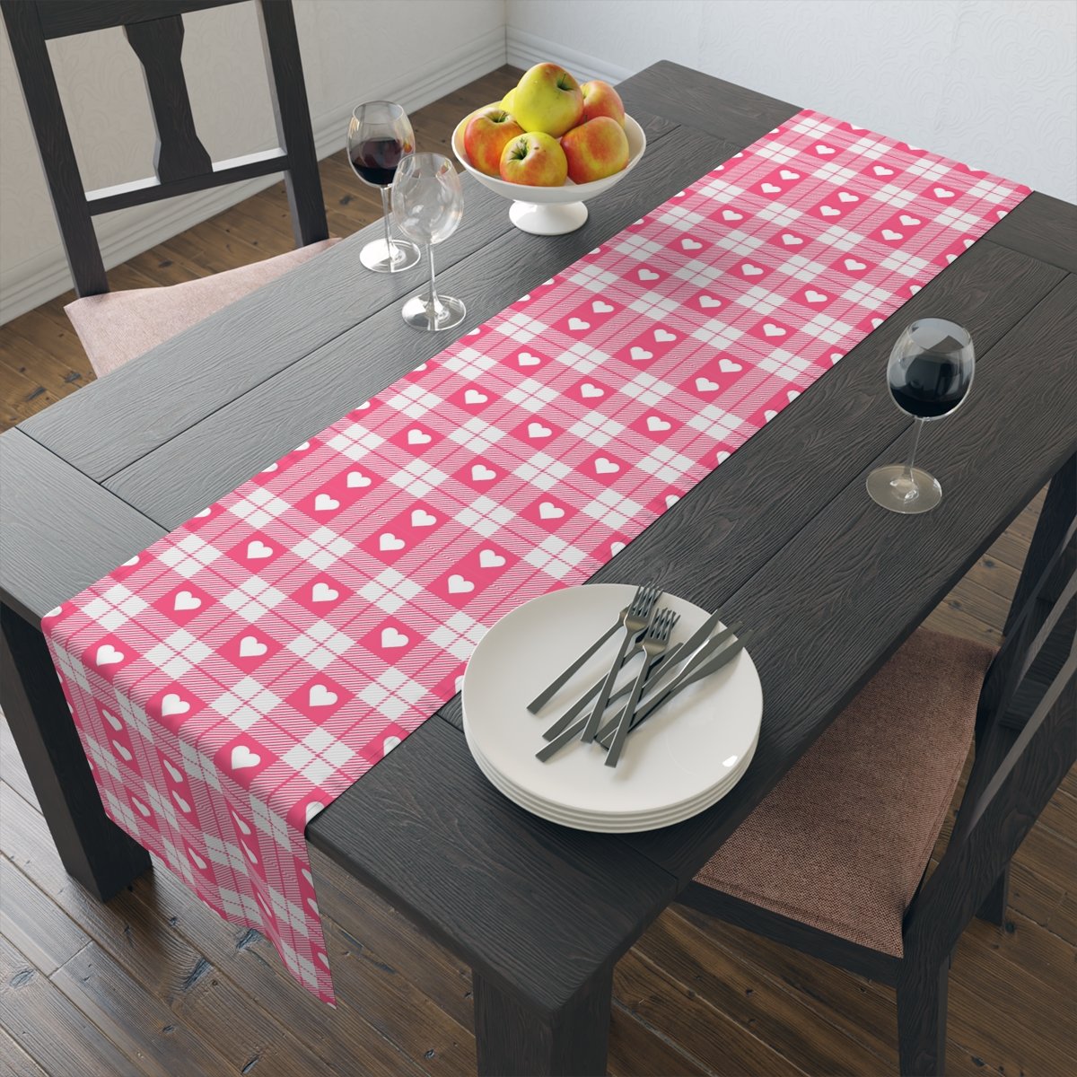Valentine's Day Tartan Plaid Pink Dining Table Runners - Image 14
