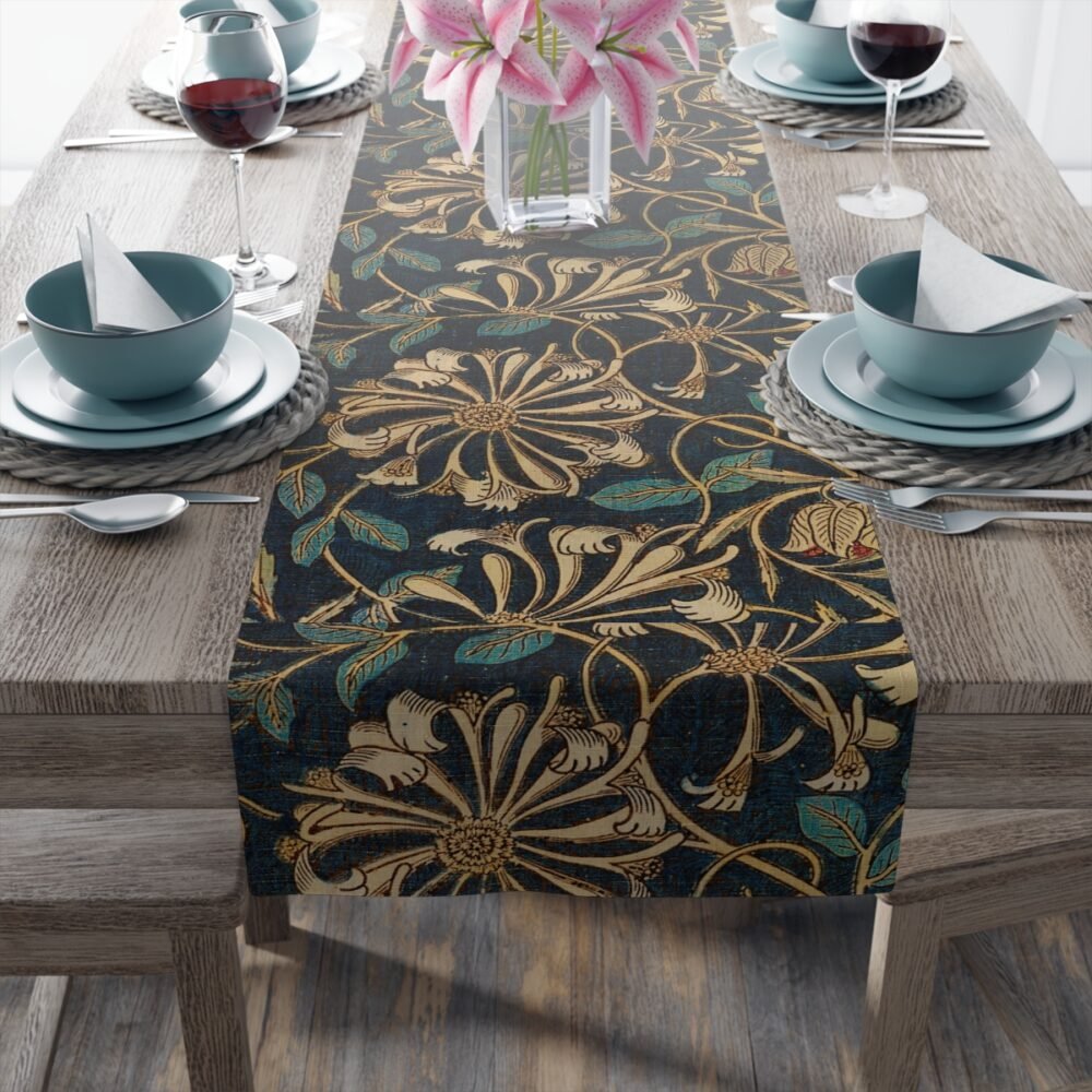 William Morris Honeysuckle Pattern Blue & Gold Table Runners - Image 15