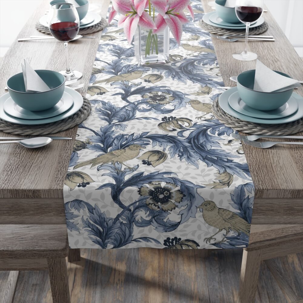 William Morris Inspired Floral Blue & White Small Table Runners - Image 15