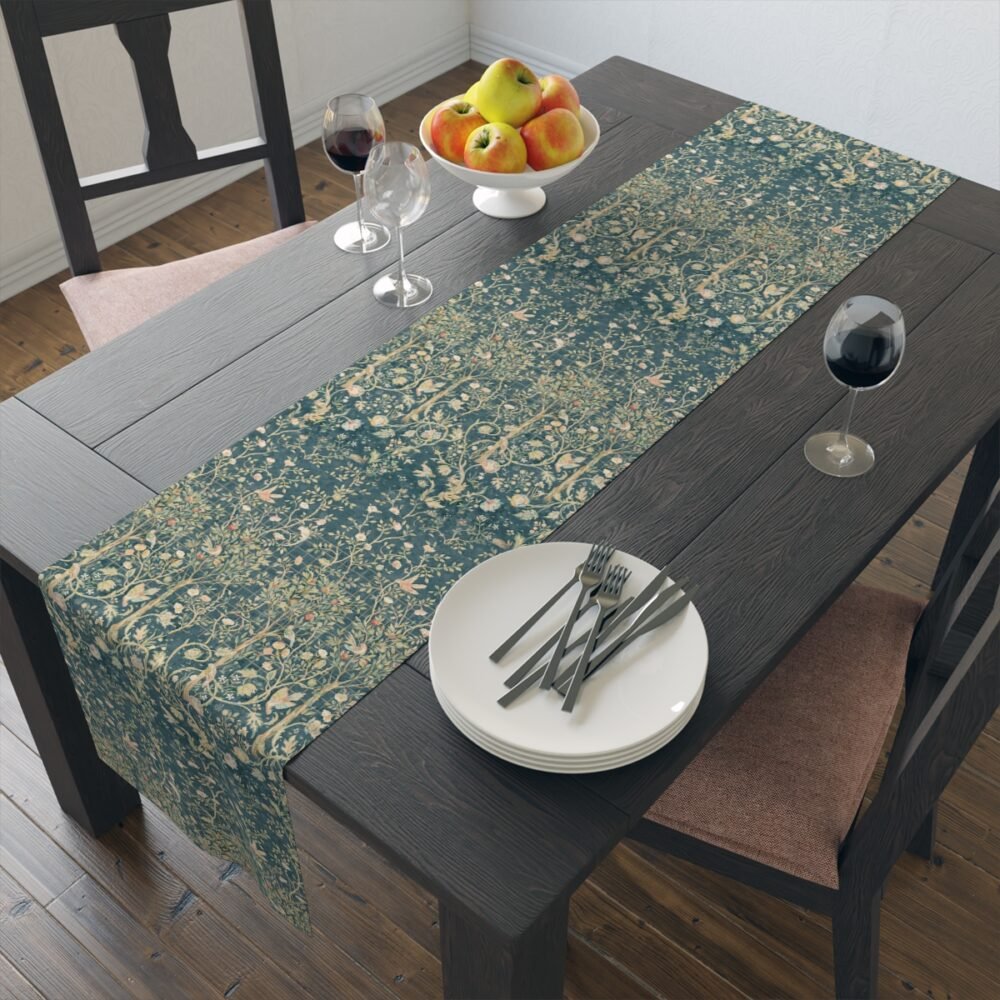 William Morris Tree Design in Gold & Green 4 Seater Dining Table Runners - Image 14