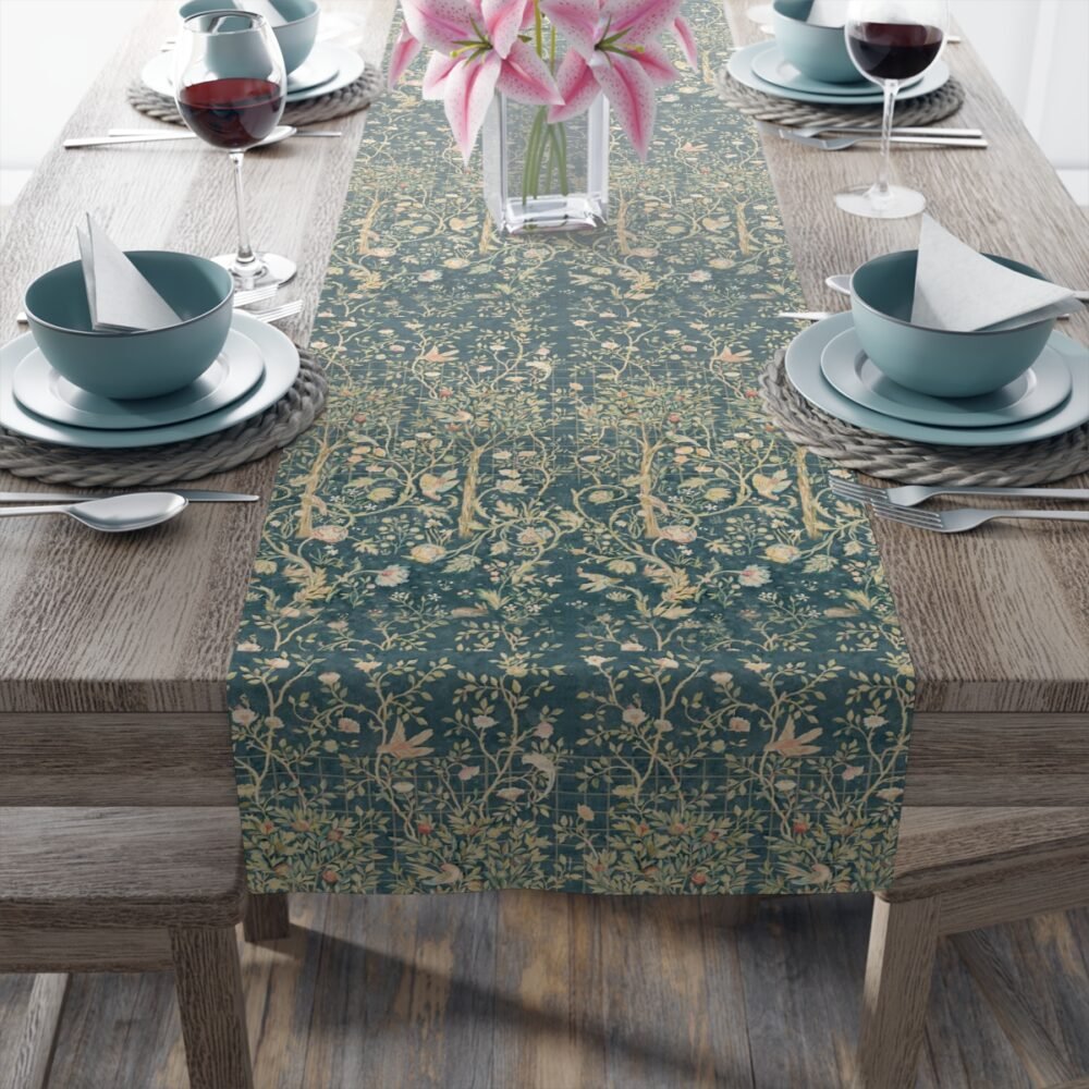 William Morris Tree Design in Gold & Green 4 Seater Dining Table Runners - Image 15