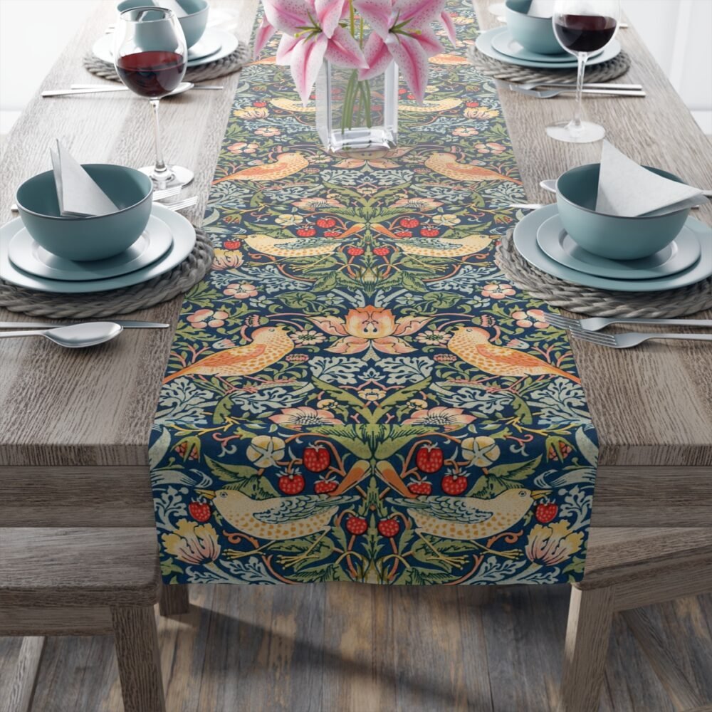 William Morris Multicolor Dining Table Runners with Strawberry Thief Pattern - Image 15