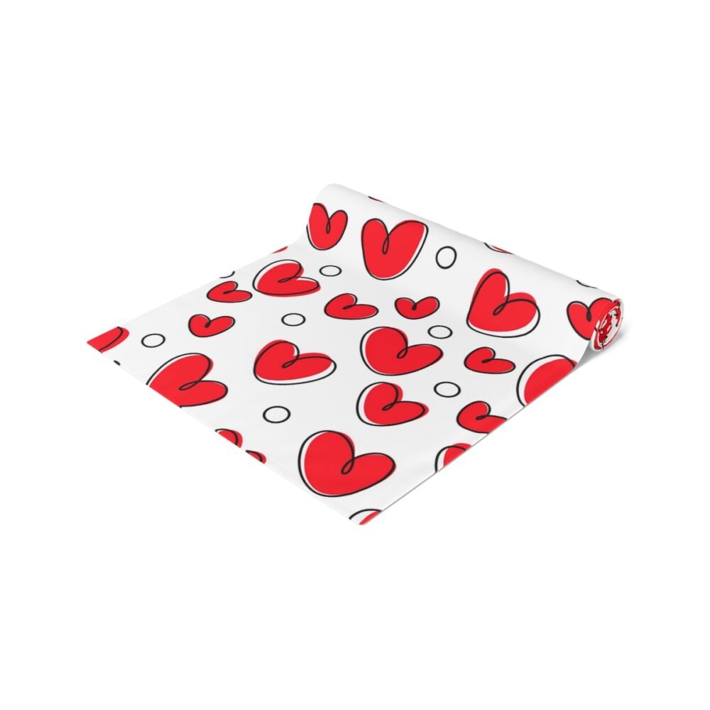 Valentine Red Heart Pattern on White Table Runners - Image 12