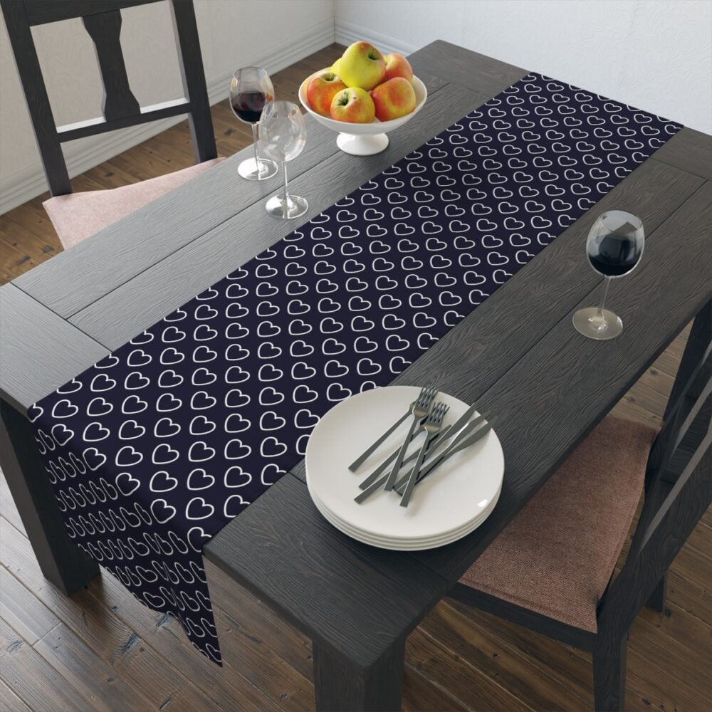 White Heart on Navy Blue Dining Table Runners - Image 14
