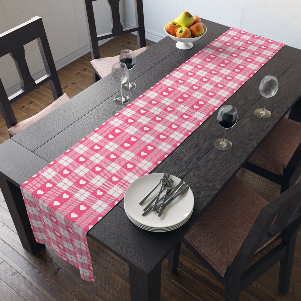 Valentine's Day Tartan Plaid Pink Dining Table Runners