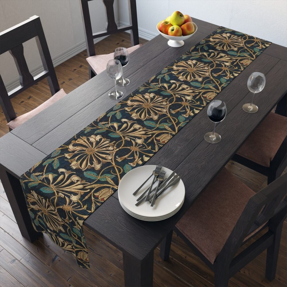 William Morris Honeysuckle Pattern Blue & Gold Table Runners
