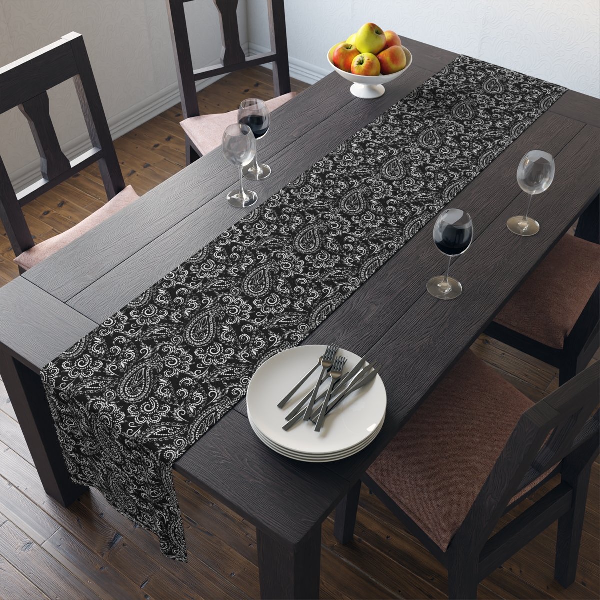 Traditional Black Paisley Flower Dining Table Runners