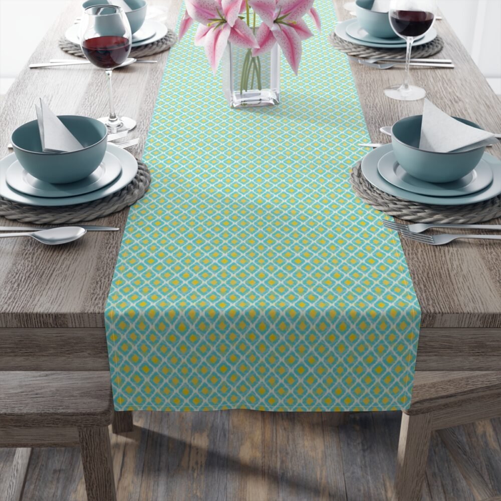 Modern Tribal Ikat Blue n Yellow Cotton Table Runners - Image 5