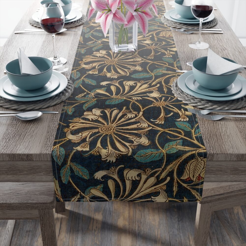 William Morris Honeysuckle Pattern Blue & Gold Table Runners - Image 5
