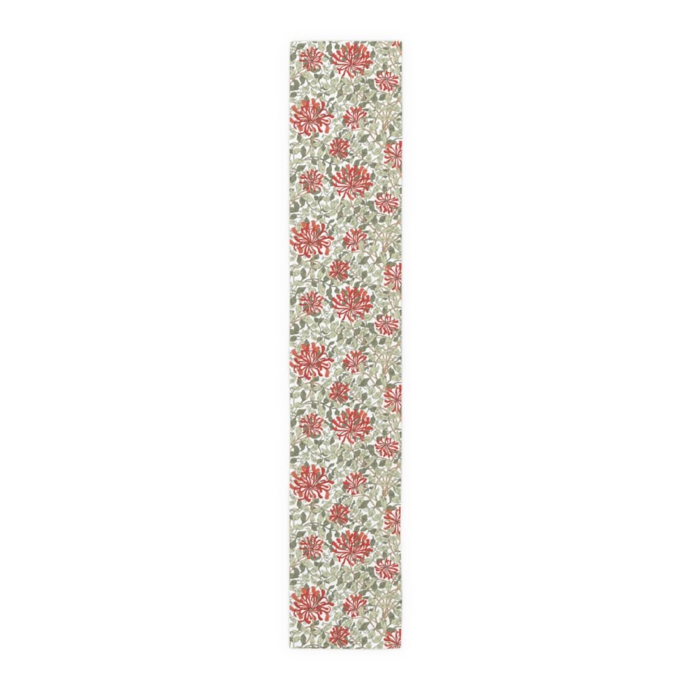 William Morris Floral Red and Green Fabric Dining Table Runners - Image 2