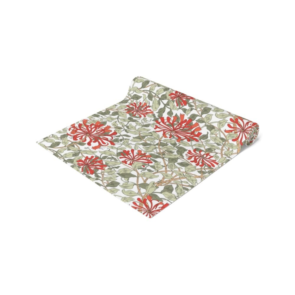 William Morris Floral Red and Green Fabric Dining Table Runners - Image 3