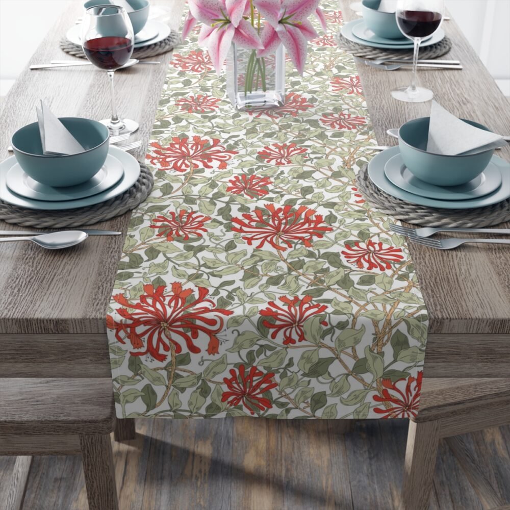 William Morris Floral Red and Green Fabric Dining Table Runners - Image 5