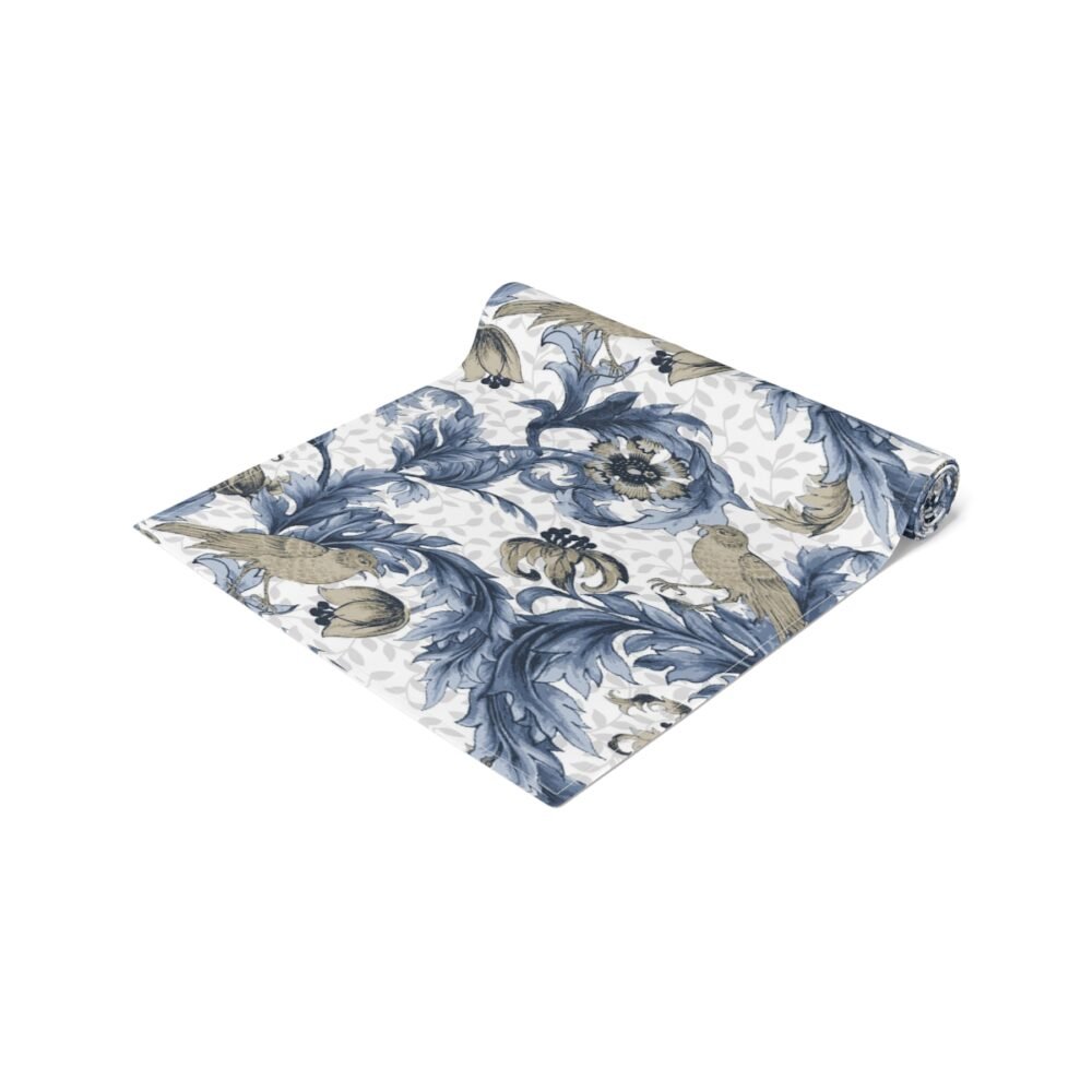 William Morris Inspired Floral Blue & White Small Table Runners - Image 3