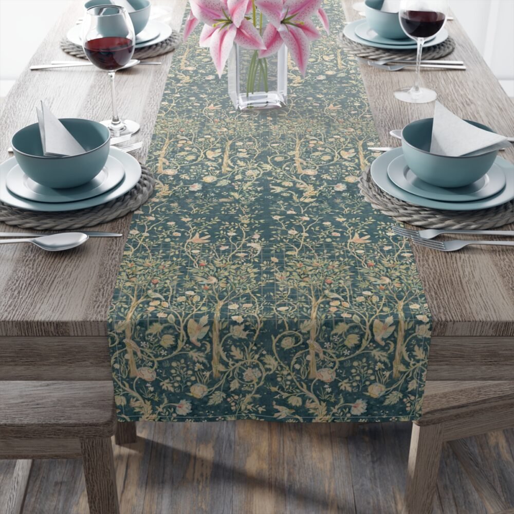 William Morris Tree Design in Gold & Green 4 Seater Dining Table Runners - Image 5