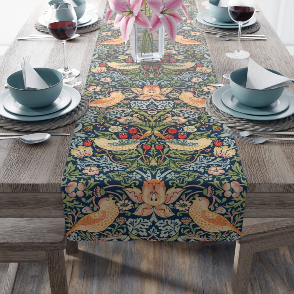 William Morris Multicolor Dining Table Runners with Strawberry Thief Pattern - Image 5