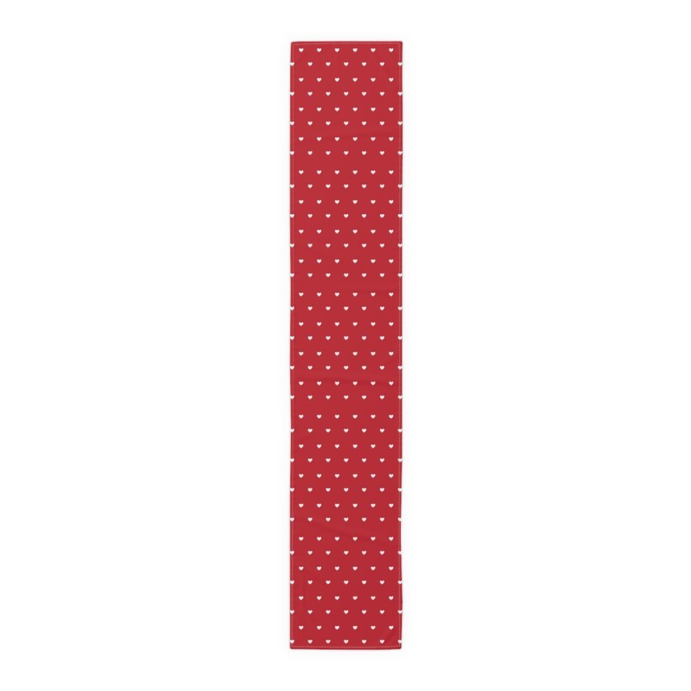 Cute White Heart Pattern on Maroon Table Runners - Image 2