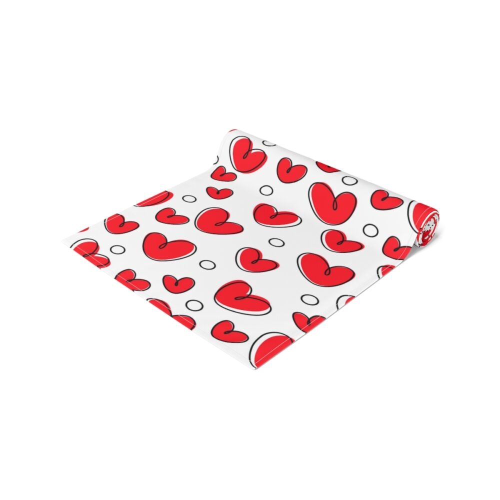 Valentine Red Heart Pattern on White Table Runners - Image 3