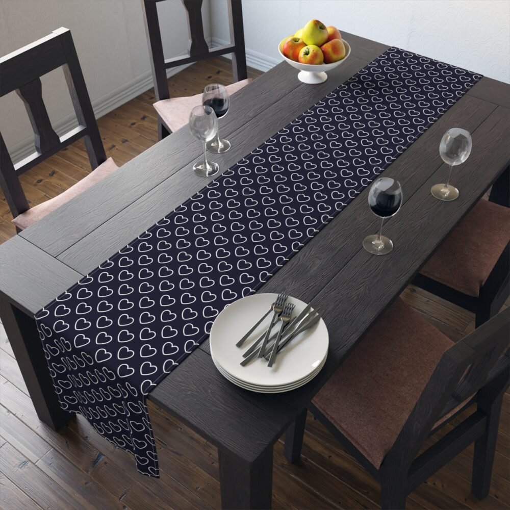 White Heart on Navy Blue Dining Table Runners