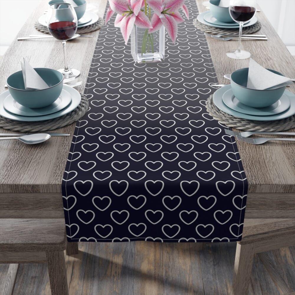 White Heart on Navy Blue Dining Table Runners - Image 5
