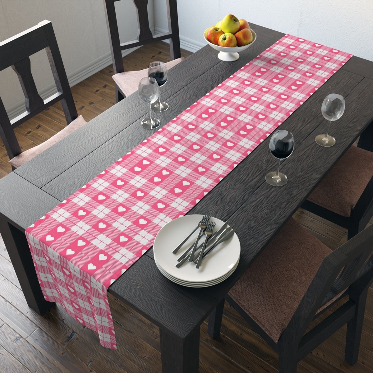 Valentine's Day Tartan Plaid Pink Dining Table Runners - Image 19
