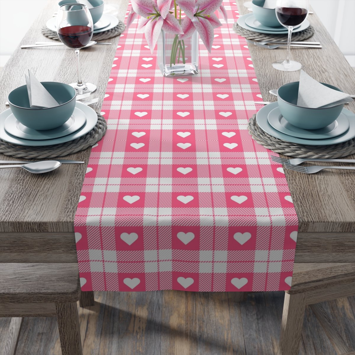 Valentine's Day Tartan Plaid Pink Dining Table Runners - Image 20