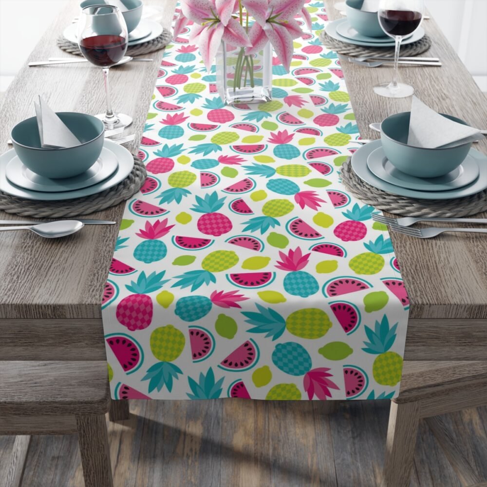 Colorful Lemon Print on White Dining Table Runners - Image 20