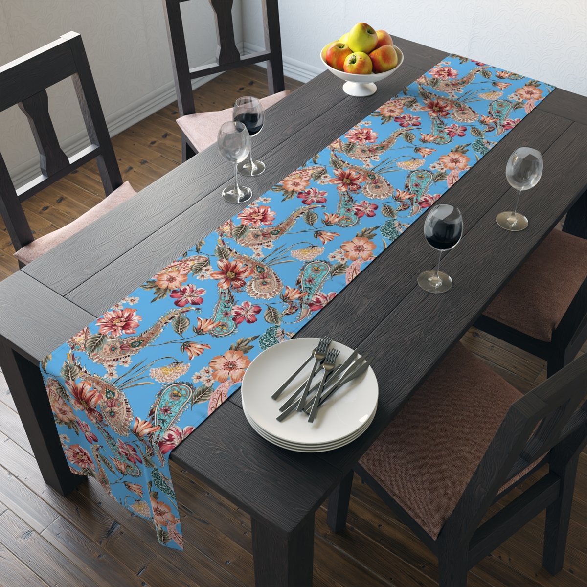 Ethnic Sky Blue Paisley Floral Dining Table Runners - Image 19