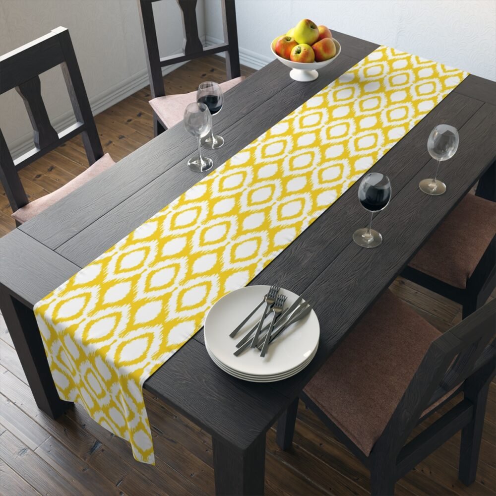 Ethnic Ikat Yellow n White Cotton Table Runners - Image 19