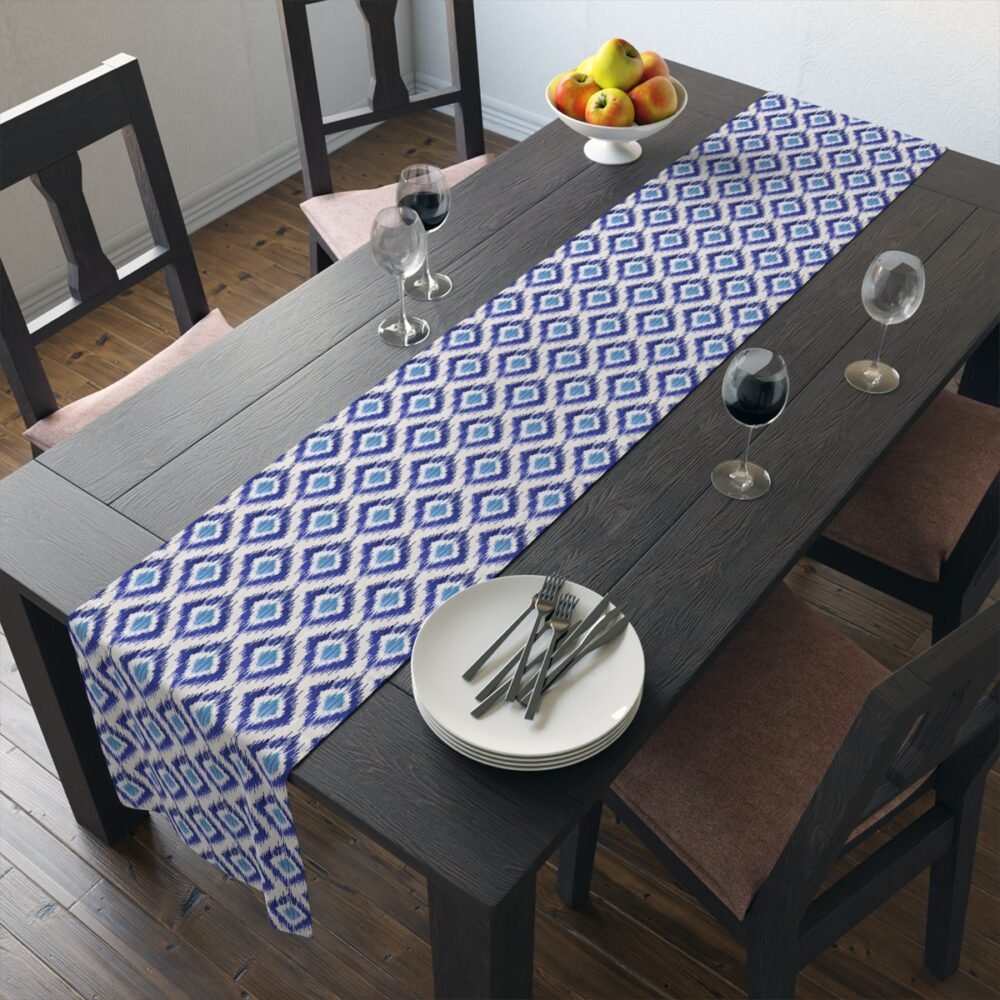 Traditional Blue Ikat 4 Seater Dining Table Runners - Image 19