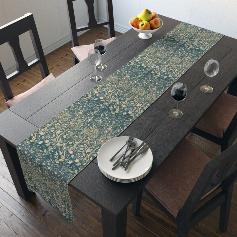 William Morris Tree Design in Gold & Green 4 Seater Dining Table Runners - Image 19