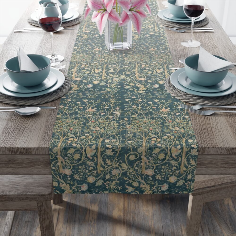 William Morris Tree Design in Gold & Green 4 Seater Dining Table Runners - Image 20