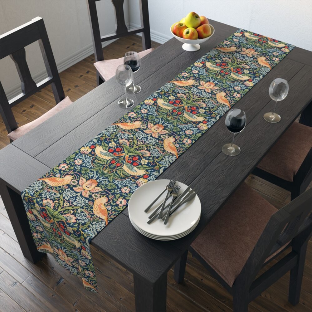 William Morris Multicolor Dining Table Runners with Strawberry Thief Pattern - Image 19
