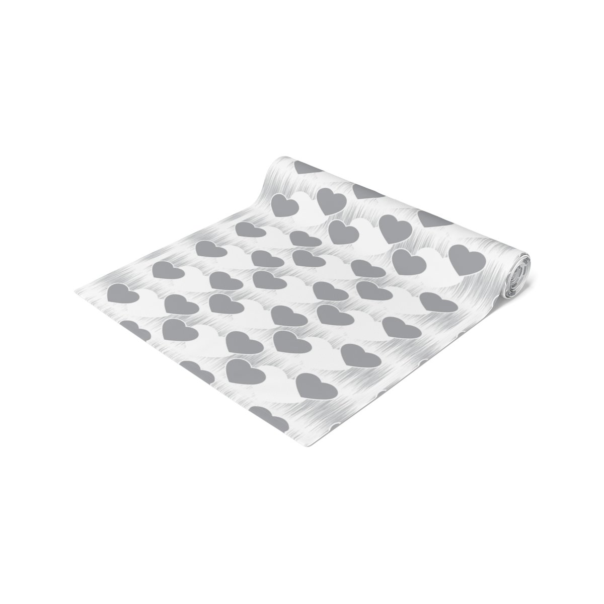 Beautiful Grey Love Heart Print on White Table Runners - Image 17