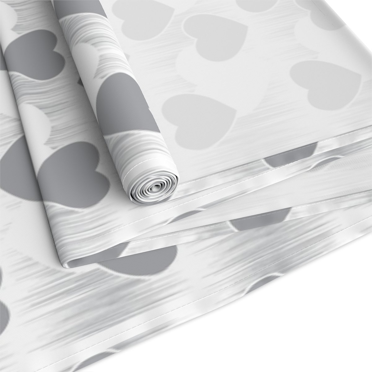 Beautiful Grey Love Heart Print on White Table Runners - Image 18