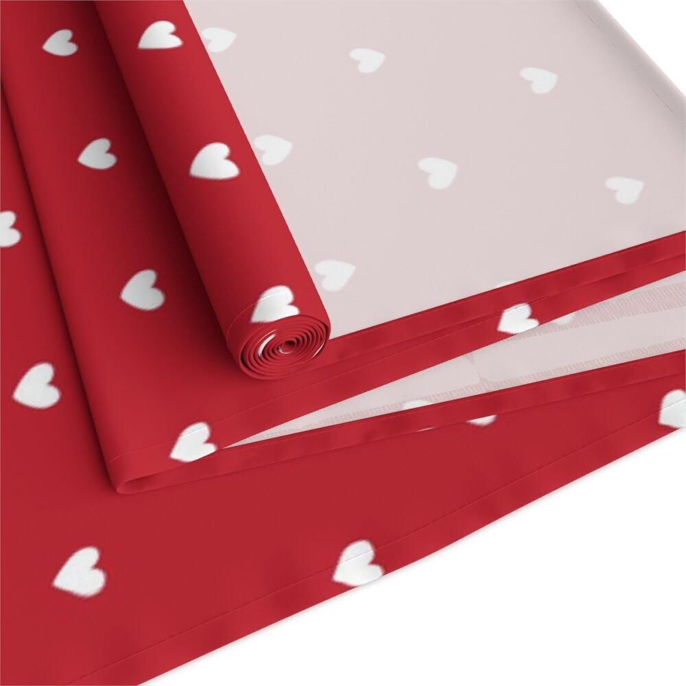 Cute White Heart Pattern on Maroon Table Runners - Image 18