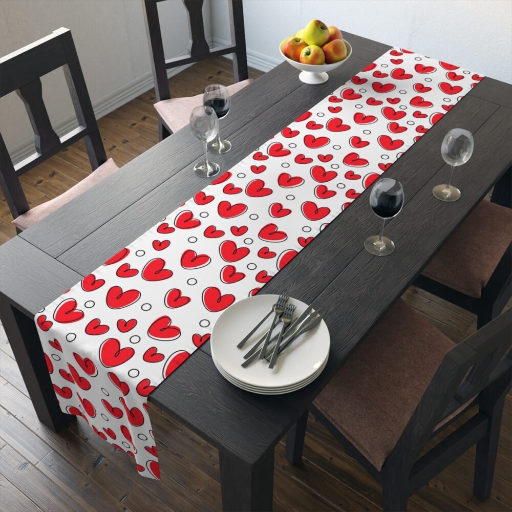 Valentine Red Heart Pattern on White Table Runners - Image 19