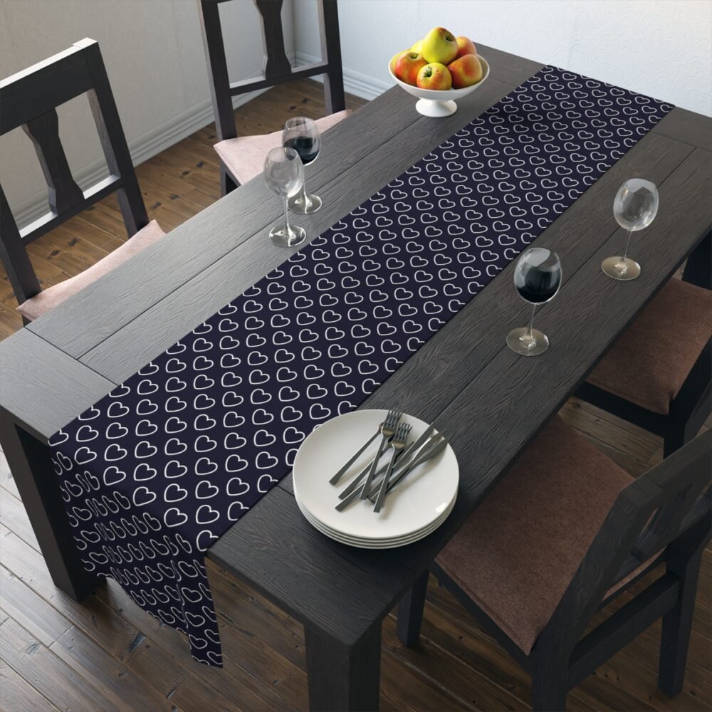 White Heart on Navy Blue Dining Table Runners - Image 19