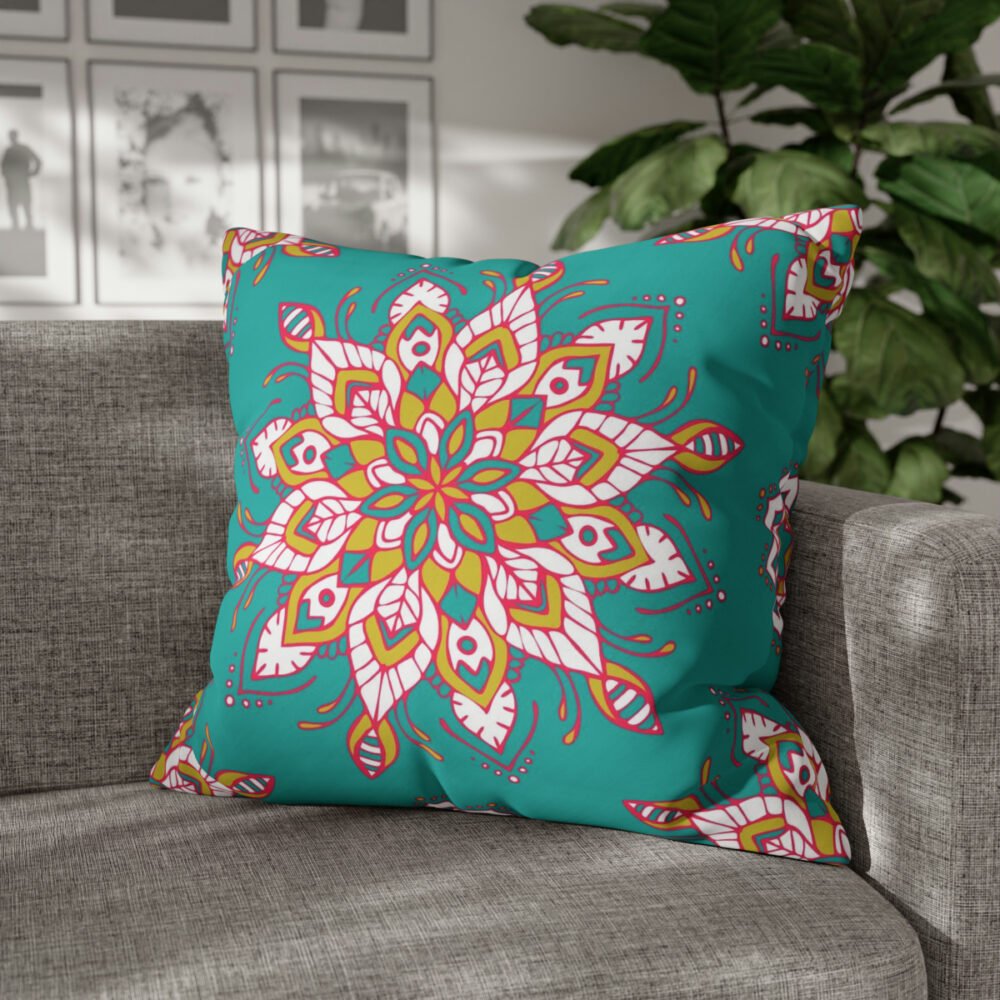 Mandala Flowers on Teal Blue Euro Pillow Shams - Image 4
