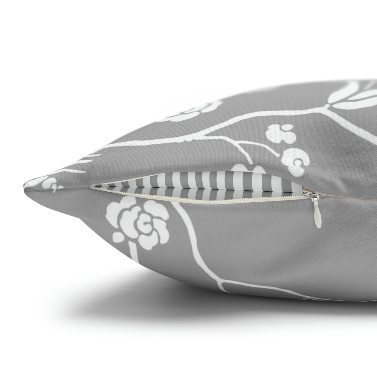 White Floral Ornament on Gray Euro Pillow Shams - Image 3