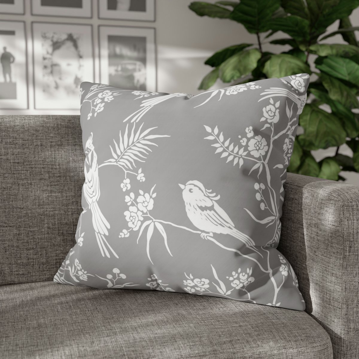 White Floral Ornament on Gray Euro Pillow Shams - Image 4