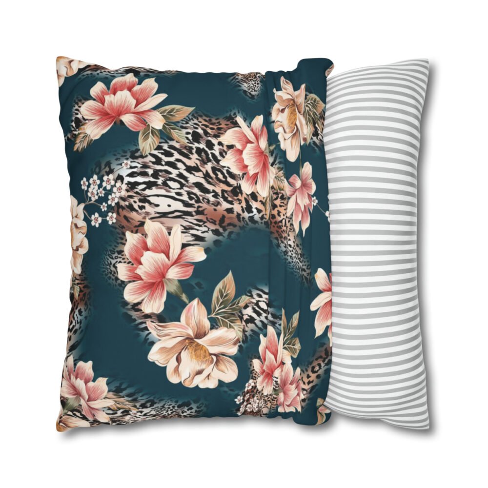 Leopard n Flowers Teal Euro Pillow Shams - Image 3