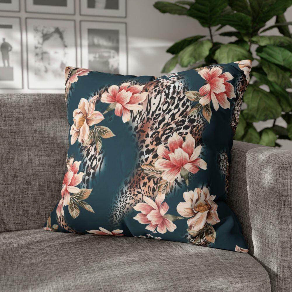 Leopard n Flowers Teal Euro Pillow Shams - Image 5