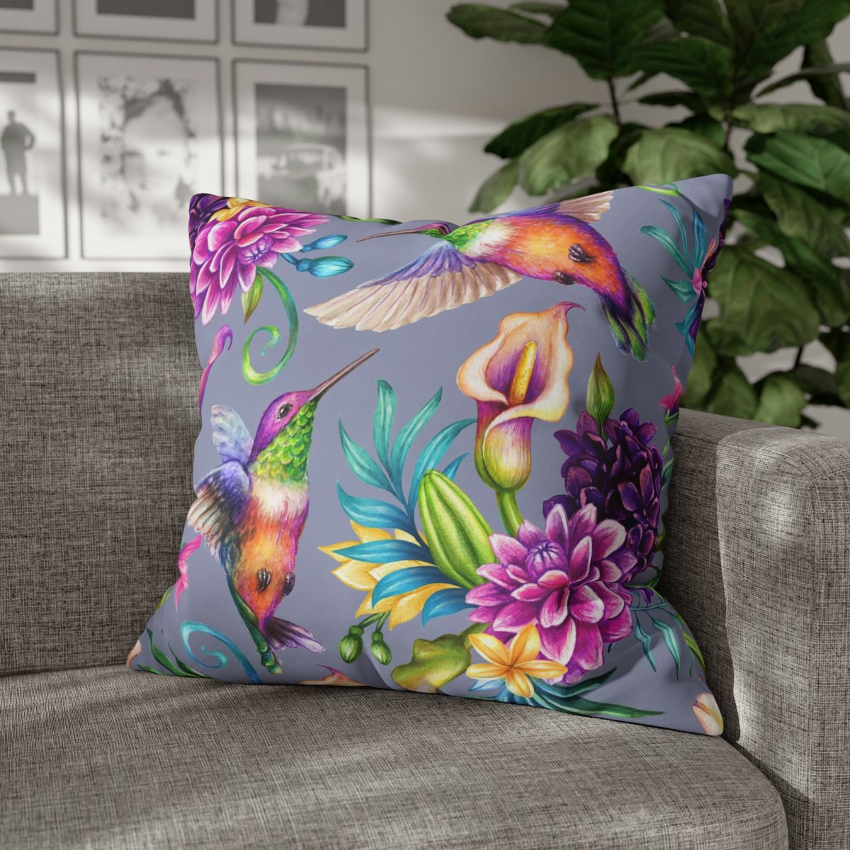 Tropical Humming Bird Purple Euro Pillow Shams - Image 4