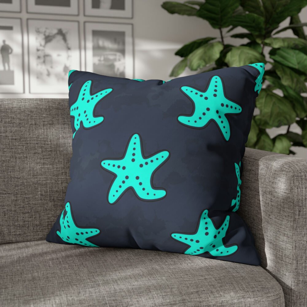 Cute Kids Starfish on Blue Euro Pillow Shams - Image 4