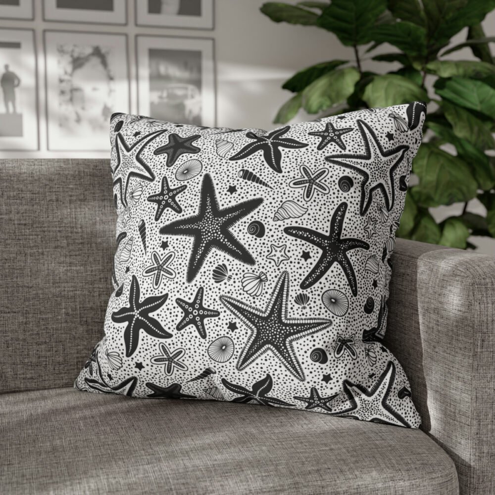 Black Starfish n Seashells Euro Pillow Shams - Image 4