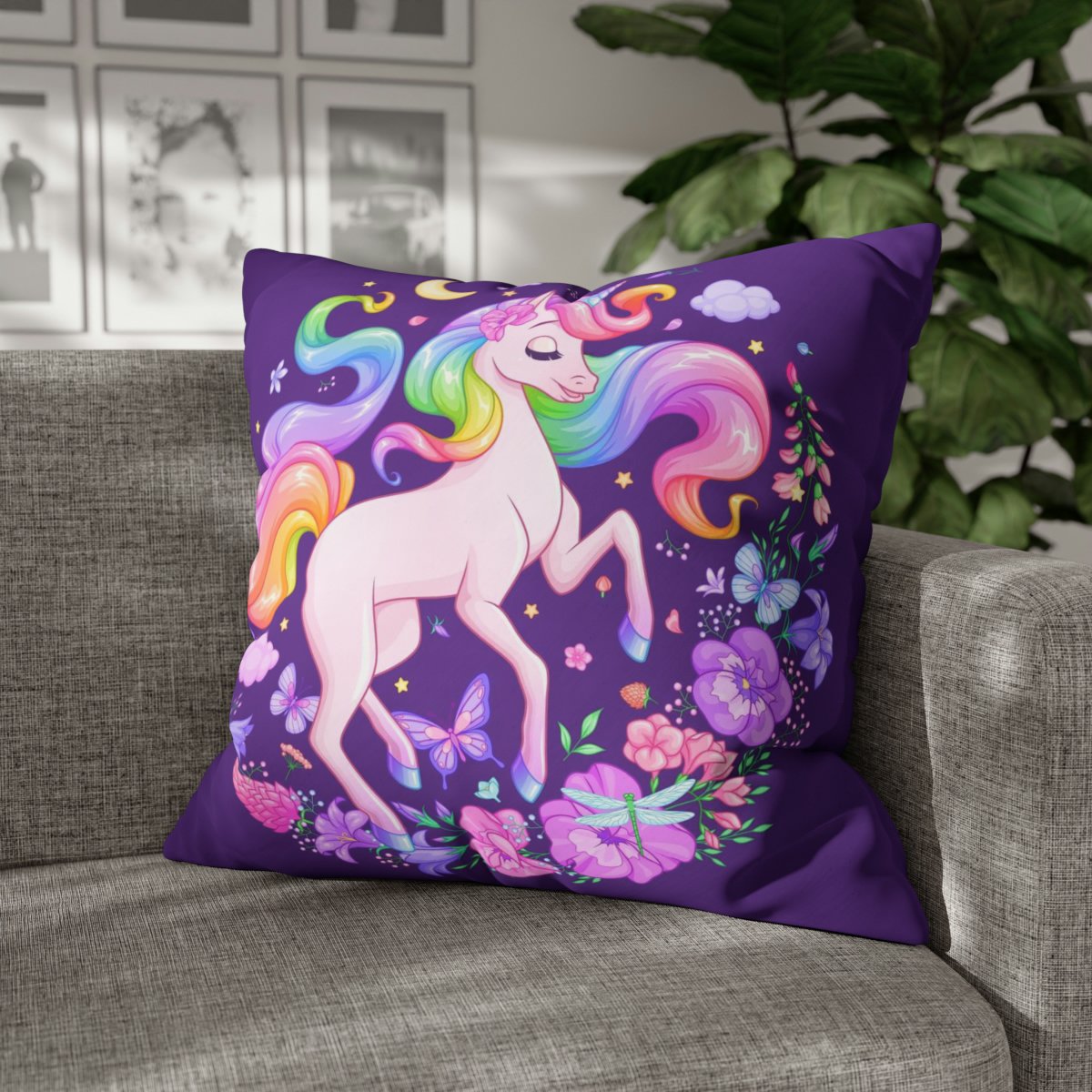 Unicorn with Rainbow Purple Euro Shams - Image 4
