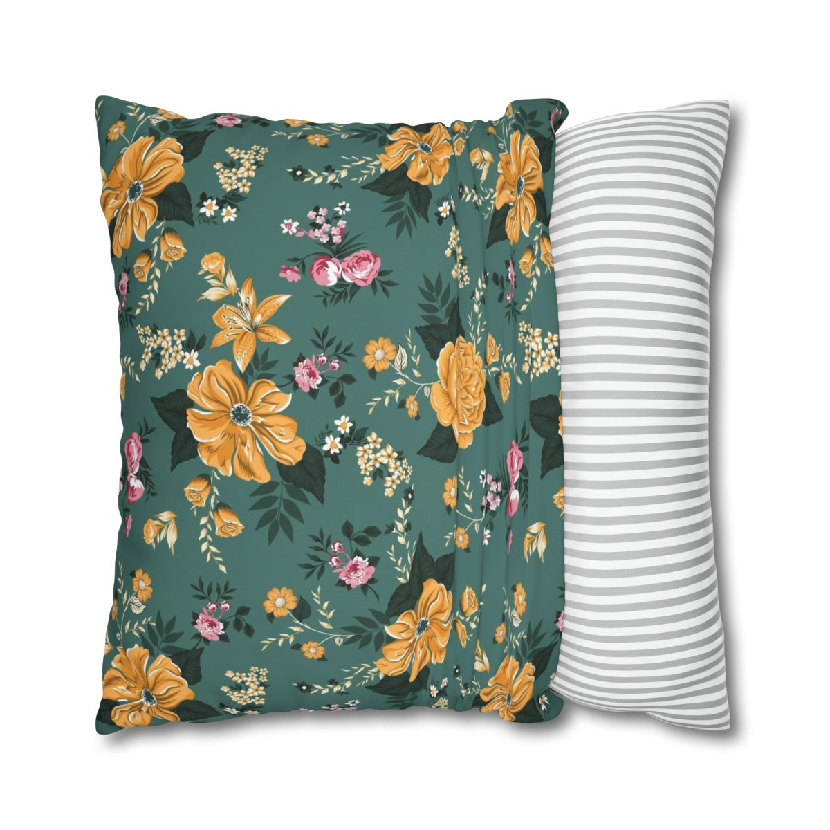 Orange Flower Print on Sage Green Euro Shams - Image 2